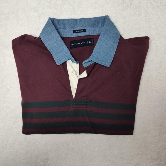 Abercrombie & Fitch Other - Abercrombie & Fitch Rugby Shirt Mens Medium Tall Maroon Green Stripe Oversized